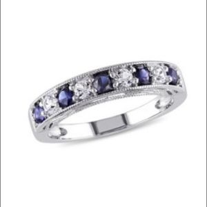 Sterling silver ring white & blue sapphire Brand New